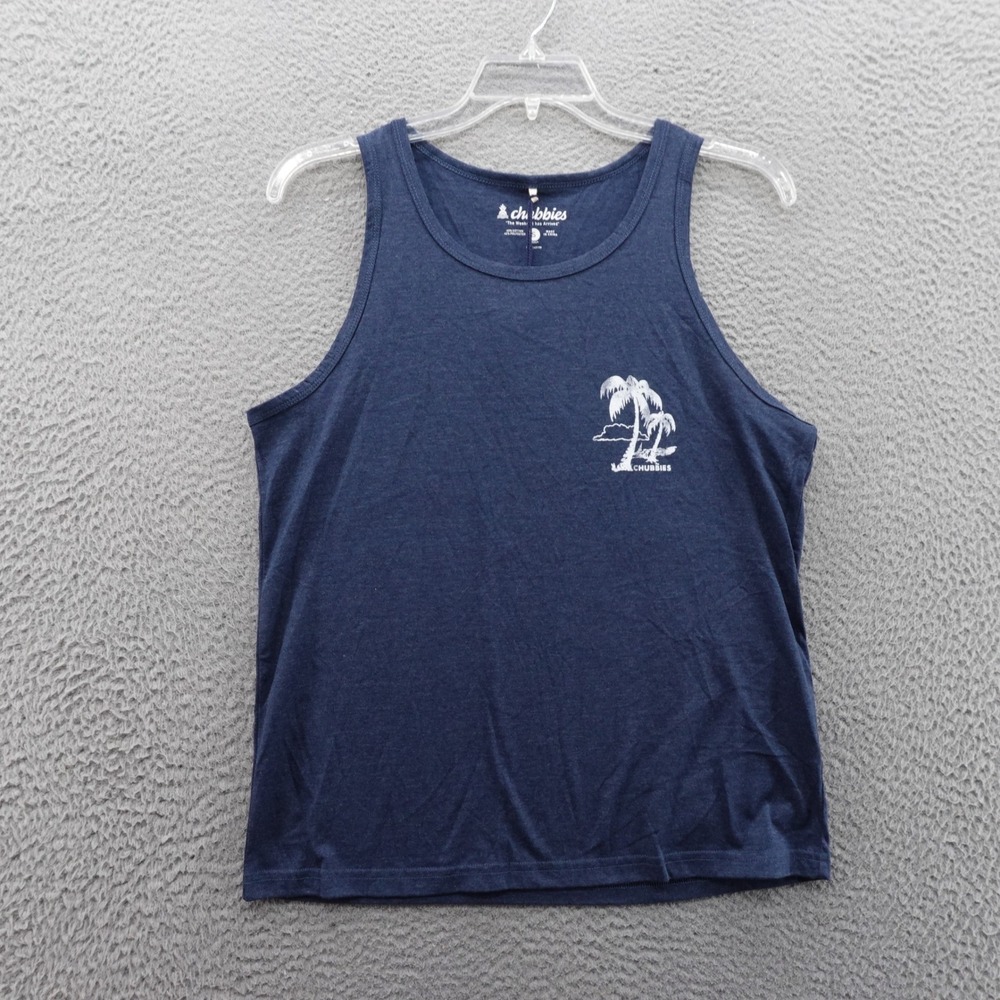 Chubbies The Relaxer Tank Top Mens Small Navy Blue Palm Graphic‎ Sleeveless